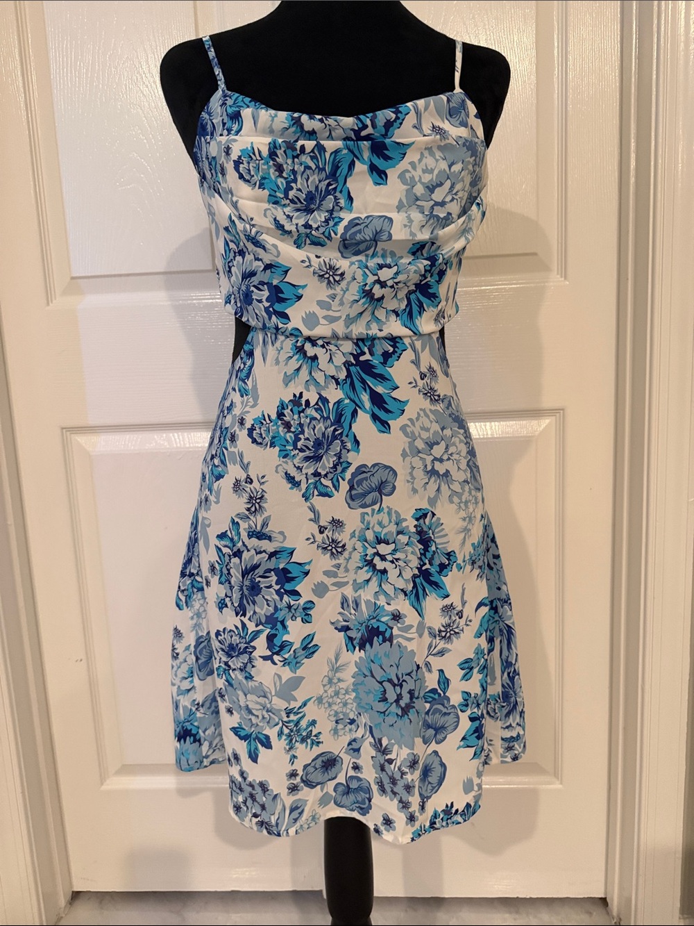 SHEIN White Mini Dress with Blue Floral Print